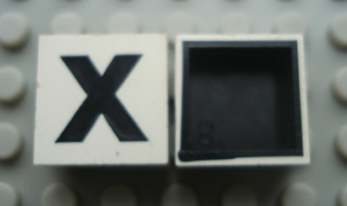 Modulex, Tile 2 x 2 with Black 'X' Pattern (Black internal lining no dot)