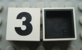 Modulex, Tile 2 x 2 with Black  '3' Pattern (Black internal lining no dot)