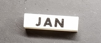Modulex, Tile 1 x 4 with Black Month 'JAN' Pattern