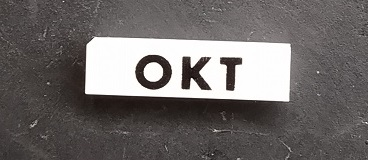 Modulex, Tile 1 x 4 with Black Month 'OKT' Pattern