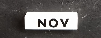 Modulex, Tile 1 x 4 with Black Month 'NOV' Pattern