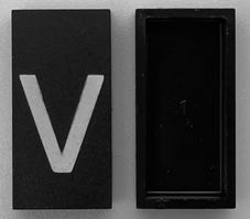 Modulex, Tile 2 x 4 with White Lowercase Letter v Pattern