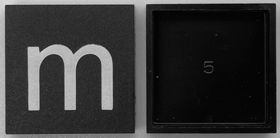 Modulex, Tile 4 x 4 (no Internal Supports) with White Lowercase Letter m Pattern