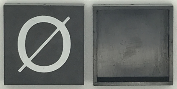 Modulex, Tile 4 x 4 (no Internal Supports) with White Capital Letter O with Stroke (Ø) Pattern