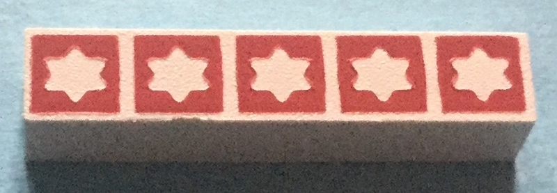 Modulex, Tile 1 x 5 with Red Stars 6-Point Outline Pattern