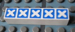 Modulex, Tile 1 x 5 with Blue Crosses Outline Pattern