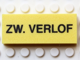 Modulex, Tile 2 x 5 with Black 'ZW. VERLOF' Pattern