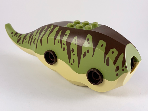 Dinosaur Body Triceratops with Olive Green Top with Dark Brown Stripes and Spots Pattern