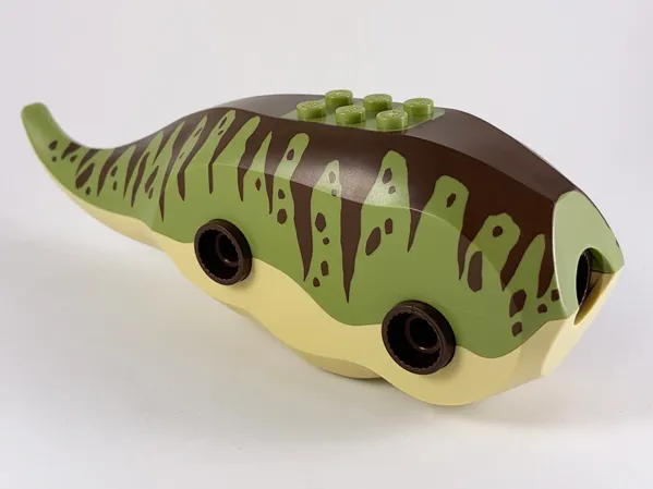 Dinosaur Body Triceratops with Olive Green Top with Dark Brown Stripes and Spots Pattern