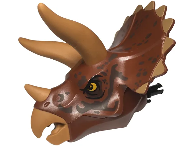 Dinosaur Head Triceratops with Pin, Medium Nougat Horns and Beak, and Dark Brown Markings Pattern