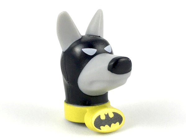 Dog Head with Black Cowl and Nose and Yellow Collar with Black Batman Logo Pattern (Ace the Bat-Hound)