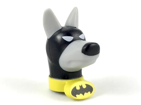 Dog Head with Black Cowl and Nose and Yellow Collar with Black Batman Logo Pattern (Ace the Bat-Hound)