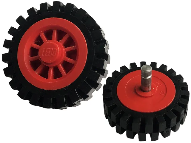Wheel Spoked 2 x 2 with Stud with Black Tire 24mm D. x 8mm Offset Tread - Interior Ridges (bb0019 / 3483)