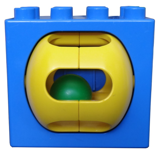 Duplo, Brick 2 x 4 x 3 with Green Ball in Yellow Rattle