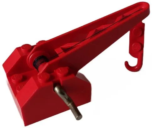 String Reel Winch 4 x 4 x 2 with Sloped Top, Metal Handle, Red Drum and Crane Arm with String and Crane Hook Left