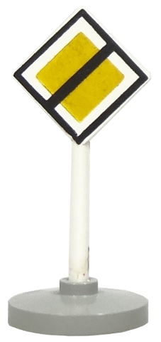 Road Sign with Post, Diamond with Black & White Border End of Major Road Pattern, Type 2 Base