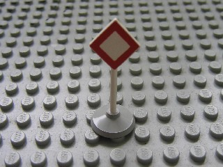 Road Sign with Post, Diamond with Red Border, Plain White Inside Pattern, Type 1 Base