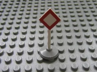 Road Sign with Post, Diamond with Red Border, Plain White Inside Pattern, Type 1 Base