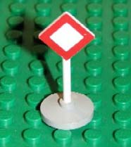 Road Sign with Post, Diamond with Red Border, Plain White Inside Pattern, Type 2 Base