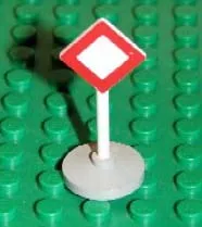 Road Sign with Post, Diamond with Red Border, Plain White Inside Pattern, Type 2 Base