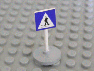 Road Sign with Post, Square with Man Crossing Pattern, Type 2 Base
