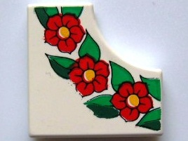 Tile, Modified 2 x 2 with 1 x 1 Curved Cutout with Scala Flowers and Leaves Pattern