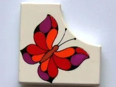 Tile, Modified 2 x 2 with 1 x 1 Curved Cutout with Scala Butterfly Pattern