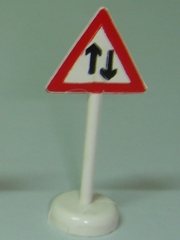 Road Sign with Post, Triangle with 2-Way Road Pattern - Single Piece Unit