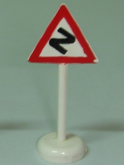 Road Sign with Post, Triangle with Curved Road Pattern - Single Piece Unit