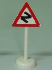 Road Sign with Post, Triangle with Curved Road Pattern - Single Piece Unit