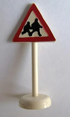 Road Sign with Post, Triangle with Pedestrian Crossing 2 People Pattern - Single Piece Unit