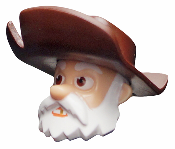 Minifigure, Head, Modified Male with White Beard and Dark Brown Hat Pattern (Stinky Pete)