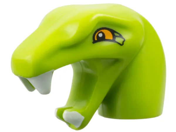 Minifigure, Head, Modified Snake Short Neck with Open Mouth with White Fangs and Bright Light Orange Eyes Pattern