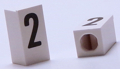 Tile, Modified 1 x 2 x 5/6 Stud Hole in End with Black Number 2 Pattern