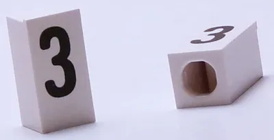 Tile, Modified 1 x 2 x 5/6 Stud Hole in End with Black Number 3 Pattern