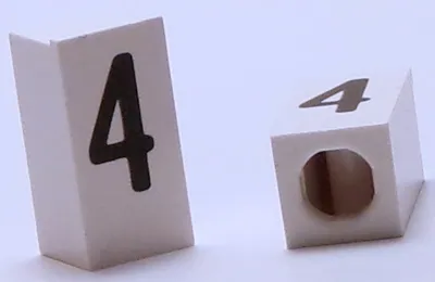 Tile, Modified 1 x 2 x 5/6 Stud Hole in End with Black Number 4 Pattern