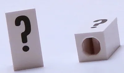 Tile, Modified 1 x 2 x 5/6 Stud Hole in End with Black Question Mark (?) Pattern