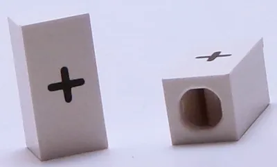 Tile, Modified 1 x 2 x 5/6 Stud Hole in End with Black Plus Sign (+) Pattern