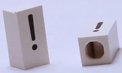 Tile, Modified 1 x 2 x 5/6 Stud Hole in End with Black Exclamation Mark (!) Pattern