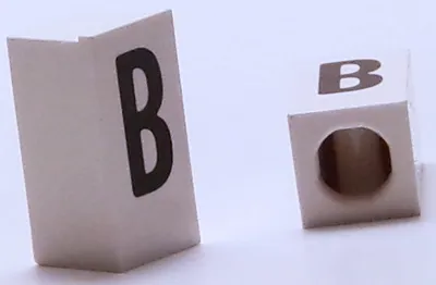 Tile, Modified 1 x 2 x 5/6 Stud Hole in End with Black Capital Letter B Pattern