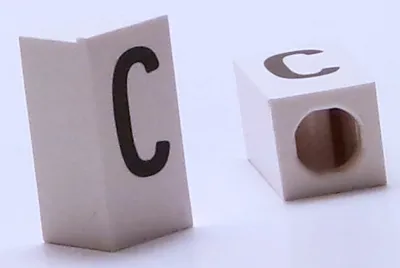 Tile, Modified 1 x 2 x 5/6 Stud Hole in End with Black Capital Letter C Pattern