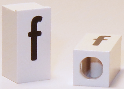 Tile, Modified 1 x 2 x 5/6 Stud Hole in End with Black Lowercase Letter f Pattern