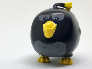 Body Angry Birds Bomb with Bright Light Orange Plume, Beak and Feet, Dark Bluish Gray Feathers on Stomach and Around Eyes Pattern