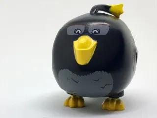 Body Angry Birds Bomb with Bright Light Orange Plume, Beak and Feet, Dark Bluish Gray Feathers on Stomach and Around Eyes Pattern