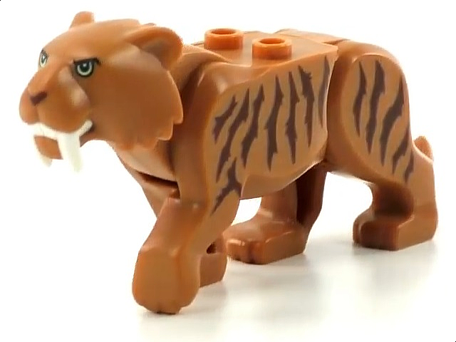 Cat, Large (Saber-Toothed Tiger) with Light Yellow Eyes, Long Teeth and Reddish Brown Stripes Pattern