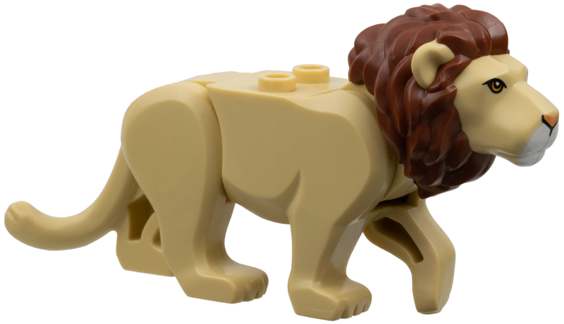 Cat, Large (Lion) with Molded Reddish Brown Mane and Printed Bright Light Orange Eyes, Nougat Nose and White Muzzle Pattern