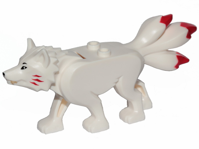 Wolf with Black Eyes and Nose, Tan Teeth, and Red Tips on Three Tails Pattern (Ninjago Akita)