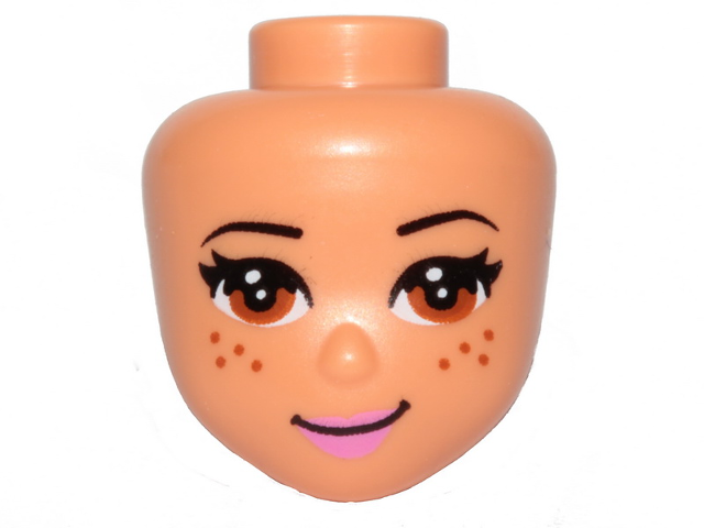 Mini Doll, Head Friends with Black Eyebrows, Medium Nougat Eyes and Freckles, Dark Pink Lips, and Lopsided Closed Mouth Smile Pattern