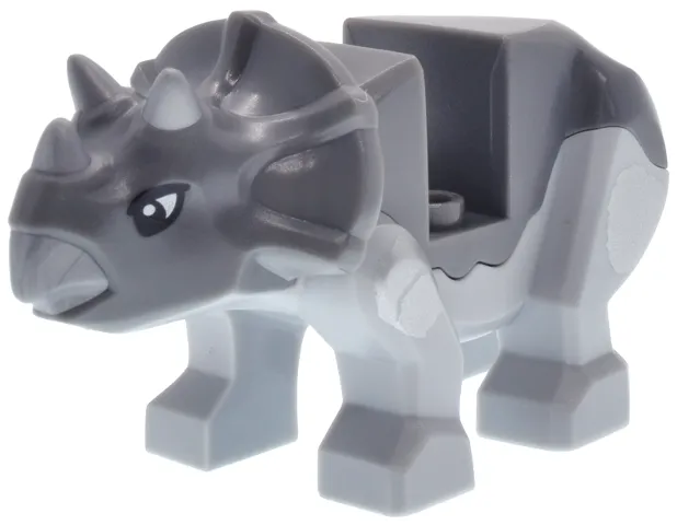 Dinosaur Triceratops Baby with Fixed Dark Bluish Gray Top with Molded Flat Silver Horns and Beak and Printed White Eyes and Silver Spots Pattern