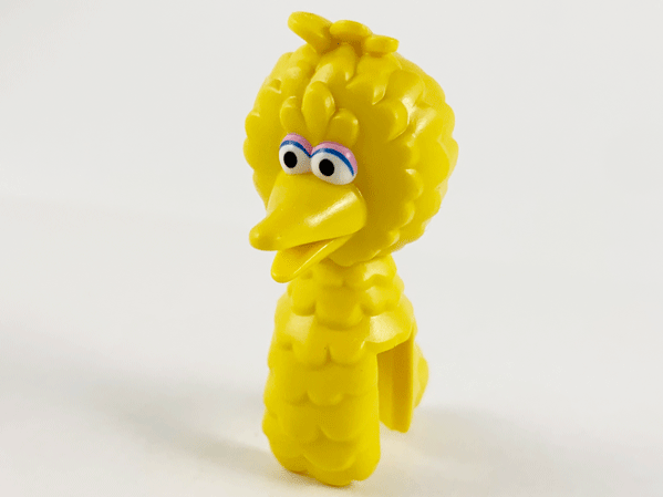 Minifigure, Head, Modified Sesame Street Big Bird with White Eyes, Bright Pink and Blue Eyelids Pattern